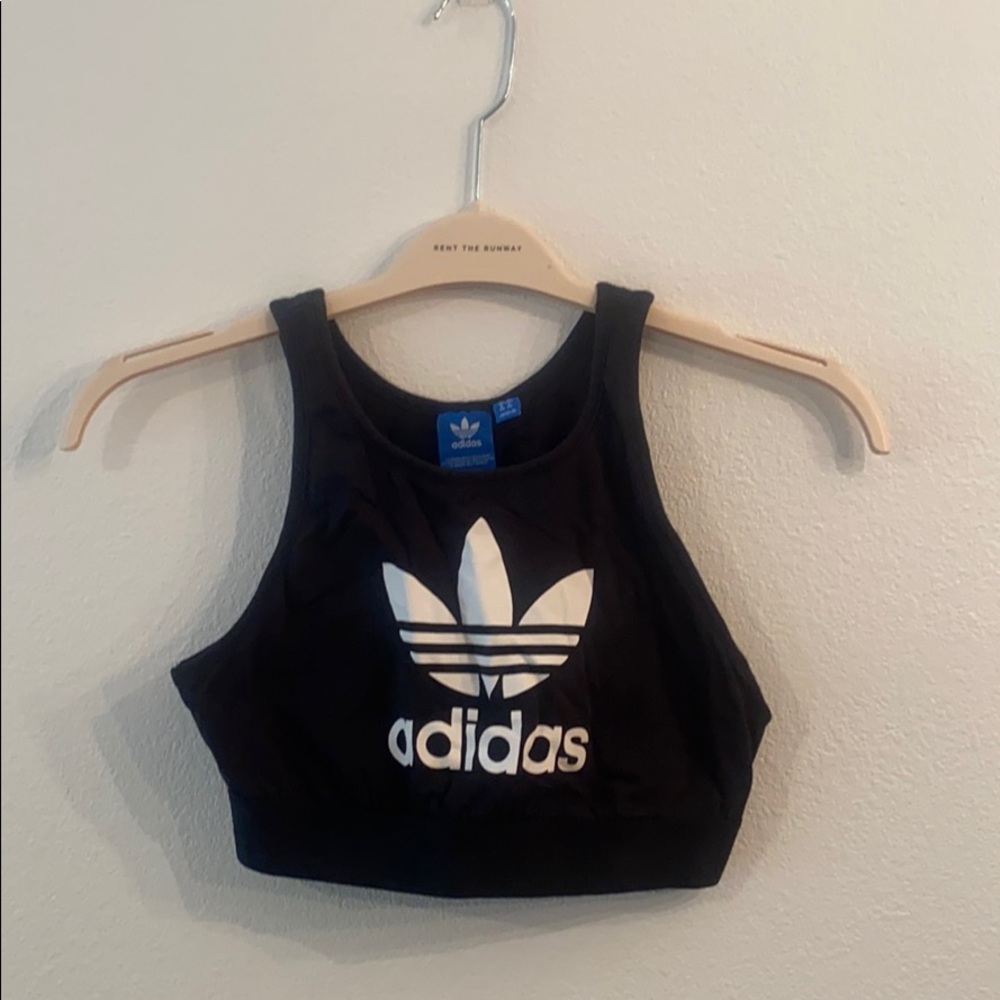 Adidas Black Logo High Neck Sports Bra